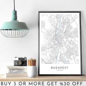 Mapa da cidade de BUDAPESTE IMPRIMÍVEL em preto e branco pôster de arte de parede moderno e minimalista decoração de escritório HUNGRIA arquivo digital