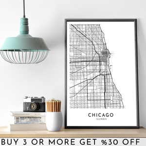 CHICAGO Stadt Karte DRUCKBARE schwarz weiß Wand Kunst Poster Modern Minimalist Büro Dekoration USA Illinois Digitale Datei