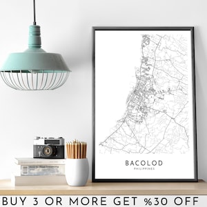 Mapa da cidade BACOLOD IMPRIMÍVEL em preto e branco pôster de arte de parede moderno e minimalista decoração de escritório FILIPINAS um arquivo digital