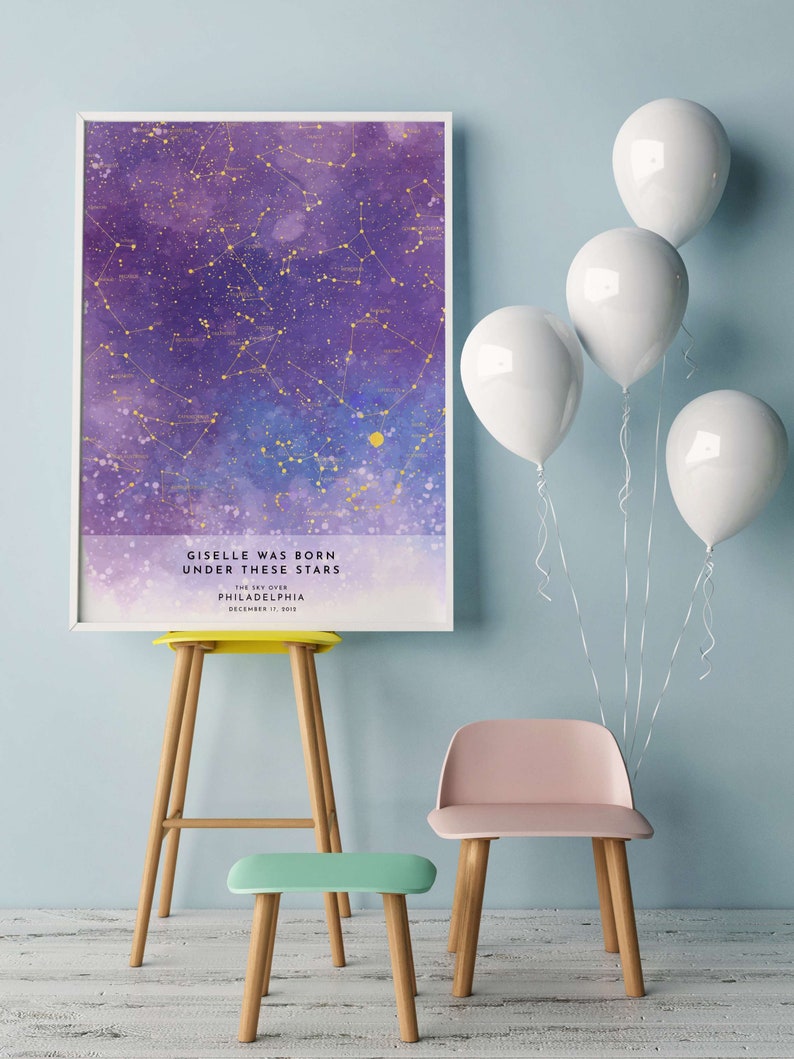 CUSTOM Star Map Star Map by Date NIGHT SKY Print Constellation Map Day You Were Born Gift for boyfriend Wedding Anniversary image 6