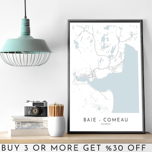 BAIE-COMEAU Stadt Karte DRUCKBARE schwarz weiß Wand Kunst Poster Modern Minimalist Büro Dekoration Qebec eine digitale Datei