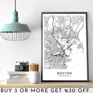 BOSTON Stadt Karte DRUCKBARE schwarz weiß Wand Kunst Poster Modern Minimalist Büro Dekoration USA Massachusetts Digitale Datei