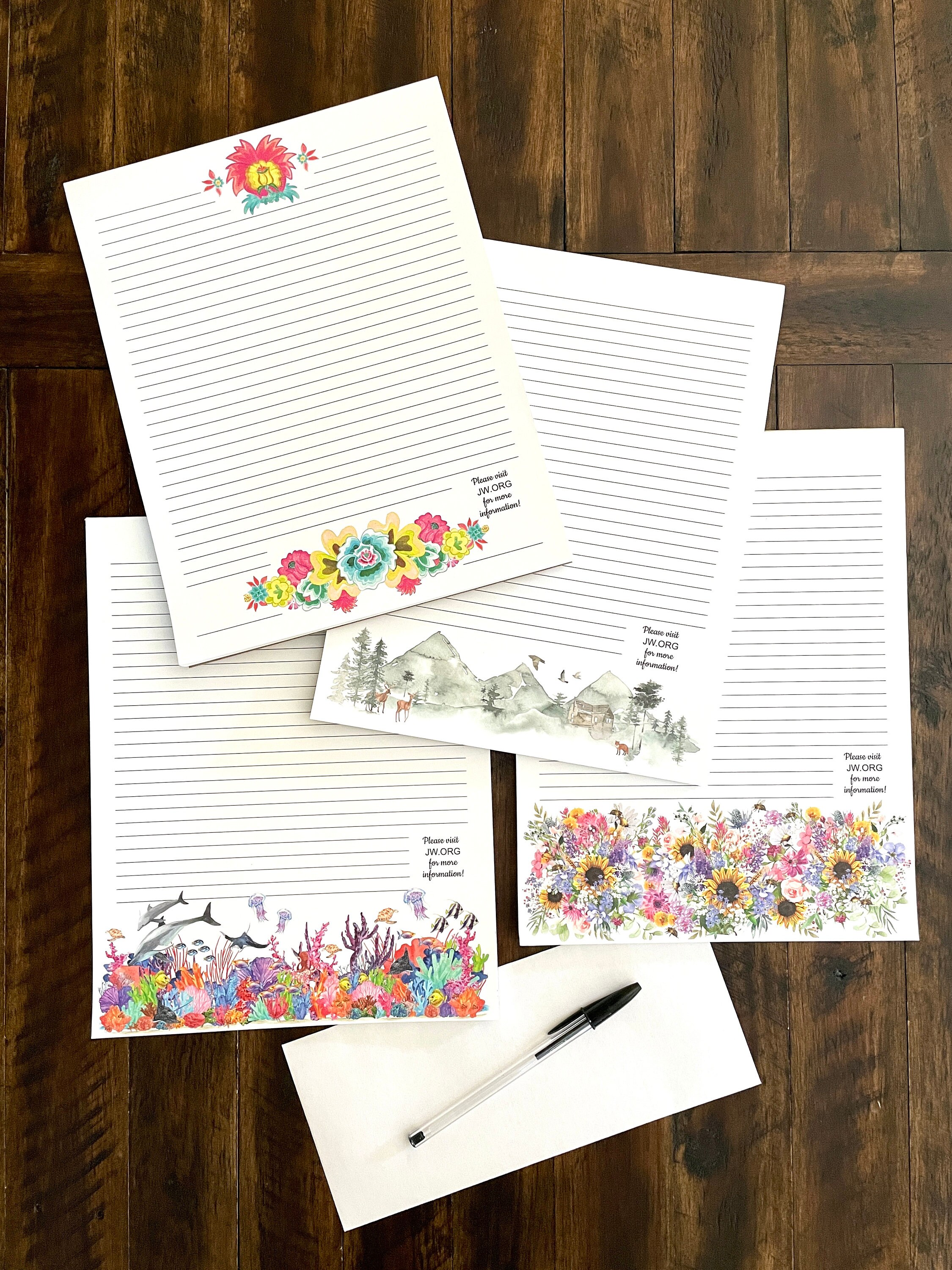 JW Letter Writing Notepad • Ocean Scene, Mountain, Wild Flowers, & Me…
