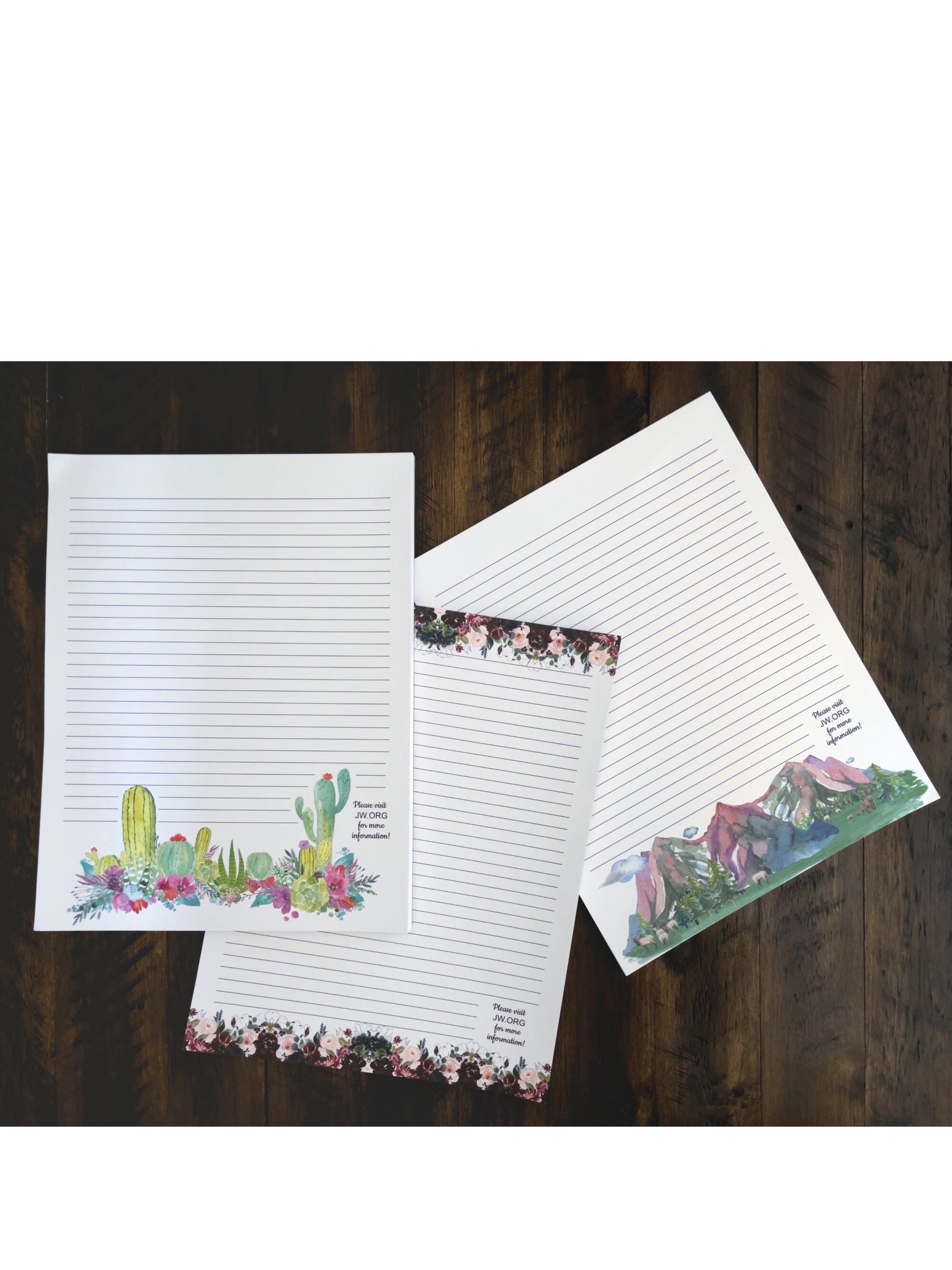 JW Letter Writing Notepad • Floral Cactus and Mountain Wildlife Desig…