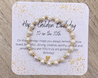 Freshwater Pearl Gold Birthday Bracelet with Card