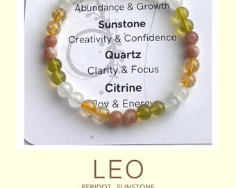 Löwe-Sternzeichen-Armband – Löwe-Kristallarmband – Löwe-Geburtsstein – Löwe-Heilkristalle – Sternzeichen-Geschenke