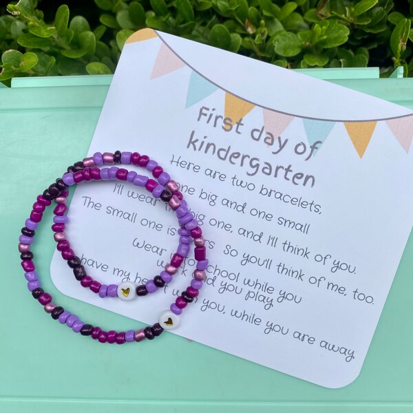 Mommy and me first day of school bracelet set heart bracelet set back to school bracelets daddy and me kids bracelet set