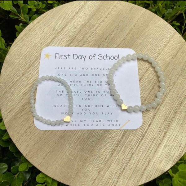 Mommy and me first day of school bracelet set heart bracelet set back to school bracelets