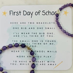 Mommy and Me First Day Of School Bracelet Set Amythest heart bracelet set back to school bracelets