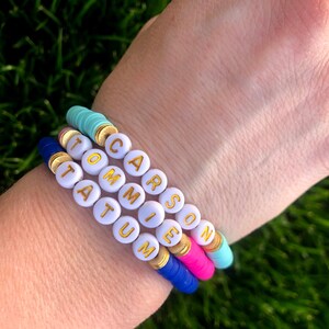 Personalized Name Bracelets / Custom Word Bracelet / Heishi Stackable Bracelet /  MAMA MOM JEWELRY mothers day