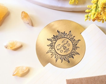Brass Sun Bookmark, Solar Energy, Book Lover, Custom Bookmark, Gifts for Her, Goddess, Etched Brass