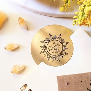 Brass Sun Bookmark, Solar Energy, Book Lover, Custom Bookmark, Gifts for Her, Goddess, Etched Brass