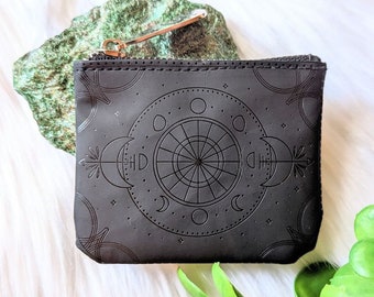 Black Moon Purse - Moon Phase Wallet, Money Magic, Abundance, Crystal Pouch Bag, Vegan Leather, Cosmic Gift, Gift for Witches, Spell Work