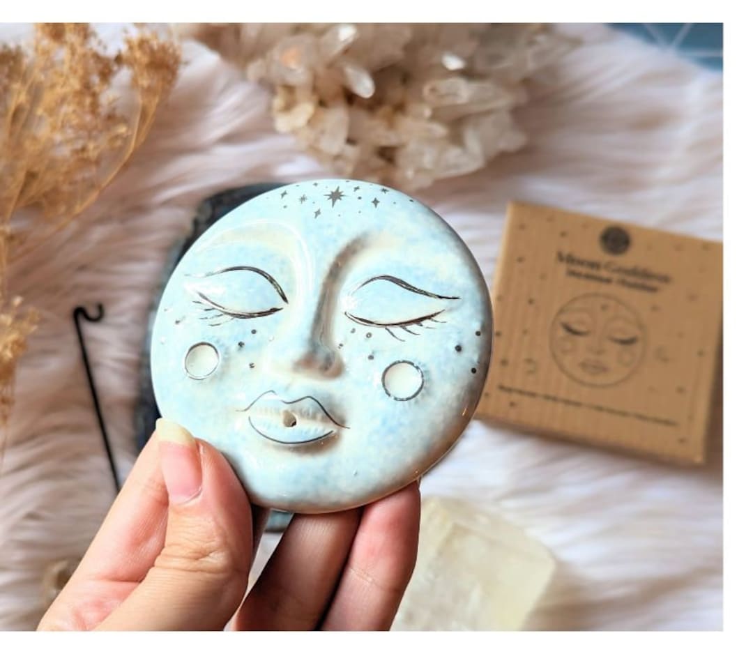 Moon Incense Holder Moon Face Pottery Ceramic Holder Incense Etsy