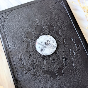 Vegan Leather Journal with Crystal - Spell Book, Moon Journal, Witchy, Tarot Notebook, Grimoire, Clear Quartz, Book of Shadows