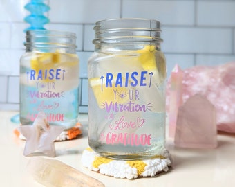 Raise Your Vibration Mason Jar Set - Moon Water, Ritual Tool, Smoothie Cup, Charged Water, High Vibe Water, Love, Gratitude