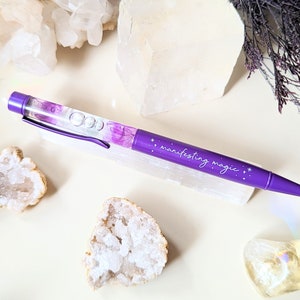 Crystal Pen - Journaling Gift, Purple Crystal pen, Purple Pen, Fluorite Crystal Pen, Spellbook, Moon Pen | Goddess Provisions