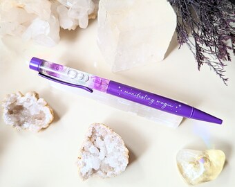 Crystal Pen - Journaling Gift, Purple Crystal pen, Purple Pen, Fluorite Crystal Pen, Spellbook, Moon Pen | Goddess Provisions