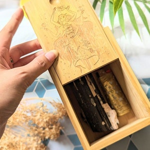 Bamboo Goddess Altar Box, Elemental Symbols, Tarot Case, Keepsake Box, Oracle Deck Box, Witchy Gift, Wooden Crystal Box, Witchy Box
