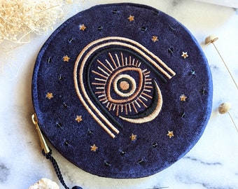 Third Eye Embroidered Velvet Pouch - Clutch, Handbag, Blue Velvet Tassel Coin Purse, Tarot Bag, Makeup Bag, Card Pouch, Goddess Provisions