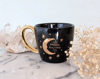 Small Iridescent Black Lunar & Solar Ceramic Mug | Moon and Sun Mug