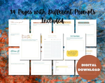 Empowerment, Authenticity, Self-Care, Guided Journal With Prompts 34 Pages PDF, US Letter, A4, and A5 Planner Printable, Digital Download