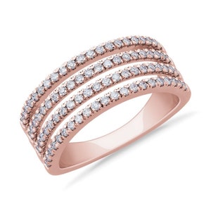 Four Row Diamond Band, Round Cut Diamond Ring, Multi Layer Diamond, Bridal Wedding Ring, Lab grown Ring For Women, Certified eternity Band
