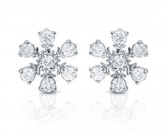 Snowflake Diamond Earrings for Girls, 14k Solid Gold, Real Diamonds, Gift for Daughter, Kids Jewelry, Earrings for Junior Girls