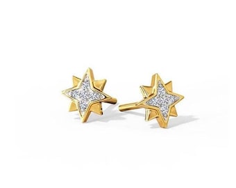 Tiny Star Diamond Stud Earrings, 14K Yellow Gold Star Stud, Minimal Diamond Earring, Celestial Jewelry Gift for Her