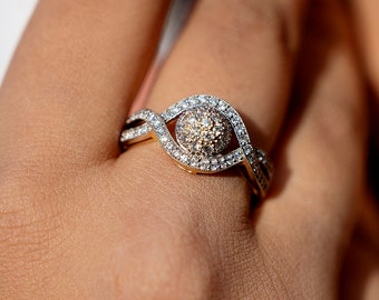 Diamond Cocktail Ring, 14K Gold Diamond Ring, Diamond Statement Ring, Verlovingsring, Trouwring voor haar, Ring voor moeder,