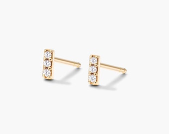 14k Yellow Gold Lab Grown Diamond Huggie Earrings: Sustainable Fine Jewelry, Dainty small earring