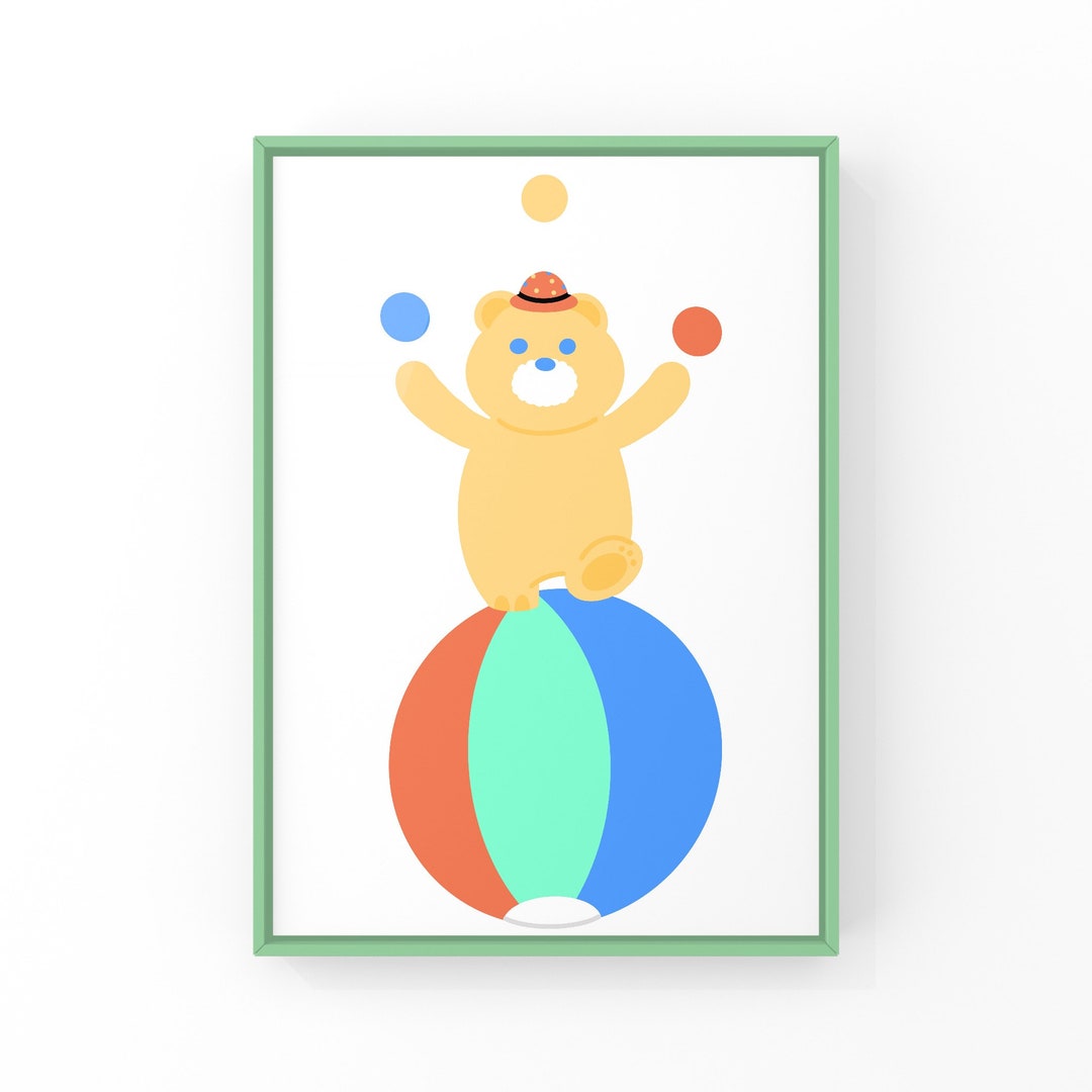 Bear Circus Printable Cute Wall Art Kids Prints Kids Room Decor Digital ...