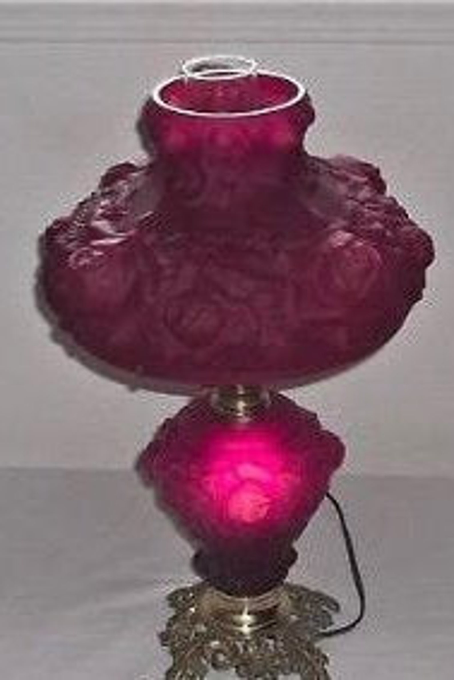 Vintage Fenton Satin Red Puffy Rose Lamp Etsy