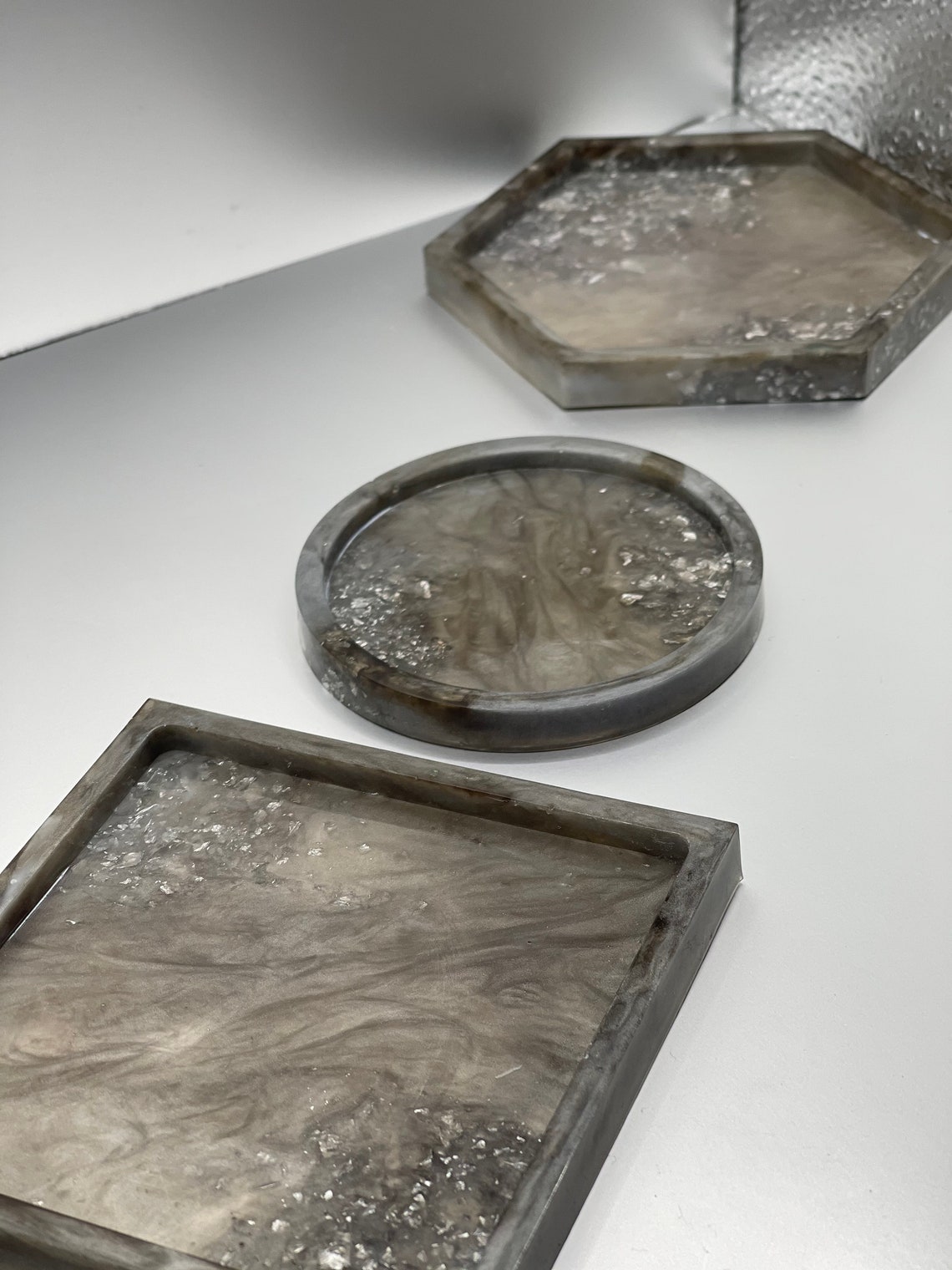 Grey Marble Coasters Handmade Resin Coasters Gifts for Her Marble Coaster Birthday Gifts Home