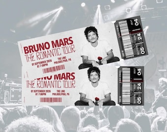 Bruno Mars The Romantic Tour Gedenkticket Canva Vorlage, vollständig anpassbar! *Kein echtes Ticket*