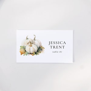 Minimalist Fall Place Card Editable Template, Pumpkin Place Card, Rustic Autumn Thanksgiving Dinner Printable Table Name Cards | PUMPKIN
