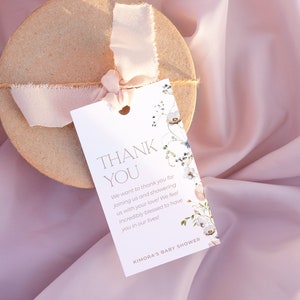 ENCHANTED | Floral Thank You Tag For Baby Shower Editable Template DIY Instant Download Party Favor Thank You Label Printable Template