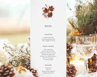 RUSTIC | Autumn Minimalist Wedding Menu Template DIY Download Fall Floral Dinner Menu Card Editable Printable Template Thanksgiving Dinner