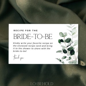 CYPRESS | Recipe Request Card Template Greenery Bridal Shower Recipe Card Minimalist Bring A Recipe Request Insert Editable Printable Card