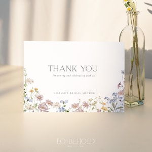 Wildflower Bridal Shower Thank You Card Template, Elegant Floral Printable Thank You, Editable Modern Bridal Shower Thank You Card | EDEN