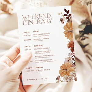 MAPLE | Autumn Wedding Itinerary Template Wedding Weekend Timeline Rustic Fall Schedule of Events Card Editable Printable Template