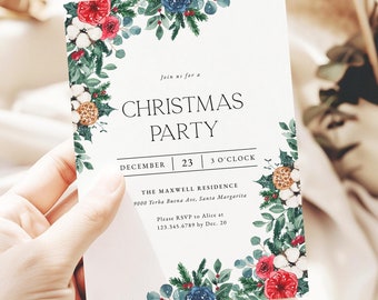 Christmas Party Invitation Template Digital Download, Printable Holiday Party Invite, Winter Party Invitation Editable Template Xmas | HOLLY