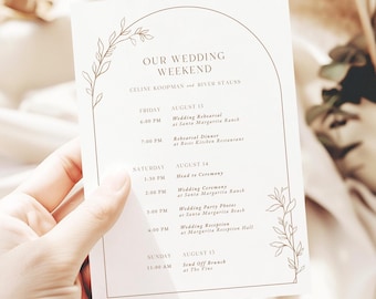 BRANCH | Minimalist Fall Wedding Itinerary Template Elegant Wedding Weekend Timeline Schedule of Events Card Editable Printable Template