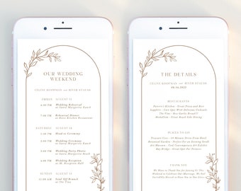 BRANCH | Minimalist Fall Wedding Weekend Digital Itinerary Template Editable Schedule Rustic Wedding Party Weekend Timeline Text Evite