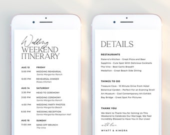 ALTAR | Wedding Weekend Digital Itinerary Template Editable Schedule Minimalist Wedding Party Weekend Timeline Text Evite