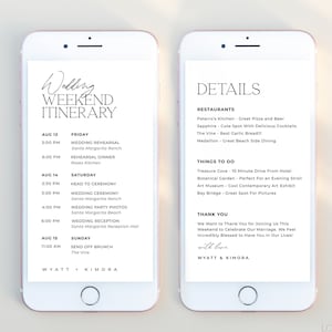 ALTAR | Wedding Weekend Digital Itinerary Template Editable Schedule Minimalist Wedding Party Weekend Timeline Text Evite