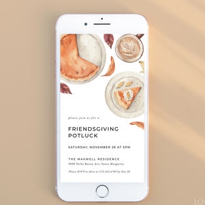 Friendsgiving Dinner Evite Template, Modern Fall Thanksgiving Potluck Electronic Invite, Text Phone Editable Template Digital Download