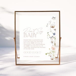ENCHANTED | Don't Say Baby Sign Baby Shower Game Editable Template DIY Instant Download Don't Say Baby Shower Activity Printable