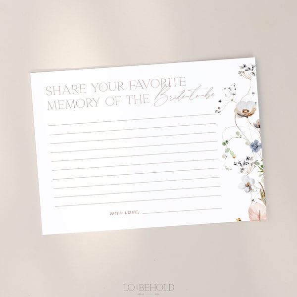 ENCHANTED | Favorite Memory Of The Bride Card Editable Template Modern Floral Share A Memory Printable Card Bridal Shower Activity