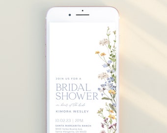 Minimalist Floral Bridal Shower Digital Evite Template, Wildflower Bridal Shower Electronic Invitation Text Evite Editable Template | MELODY